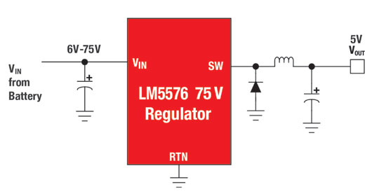 Figure 3b. Regulator with high-voltage rating eliminates the need for input clamp circuit.